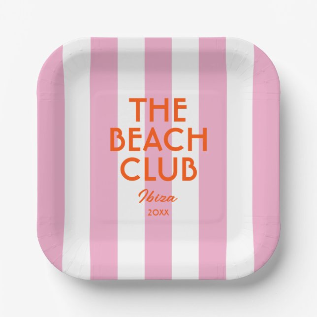 Der Beach Club Ibiza Pink Cabana Strip Pappteller (Vorderseite)