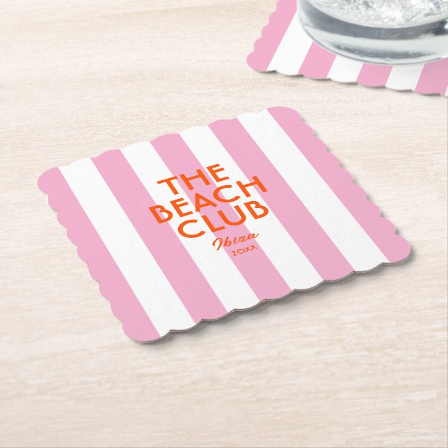 Der Beach Club Ibiza Pink Cabana Strip Untersetzer (angewinkelt)