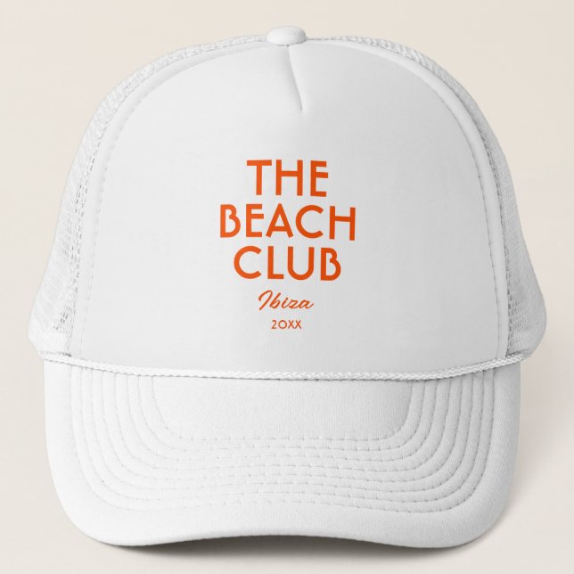 Der Beach Club Ibiza Vibrannt Orange Custom Truckerkappe (Vorderseite)