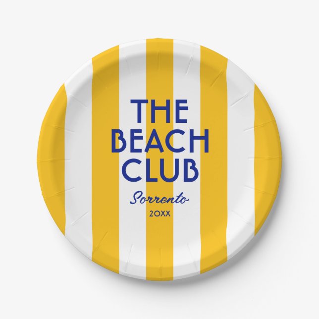 Der Beach Club Sorrento Yellow Cabana Runde Streif Pappteller (Vorderseite)