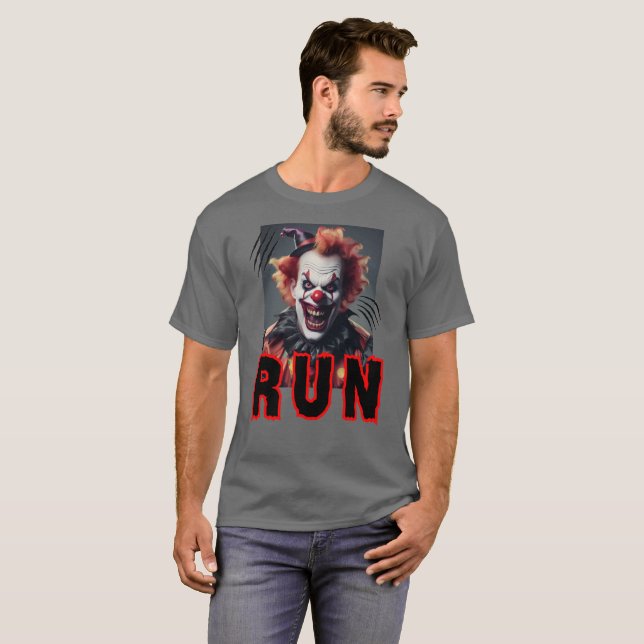 Der beängstigende Clown, der "Run" schreit T-Shirt (Vorne ganz)