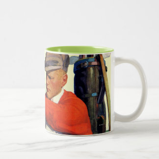 Der behaltene Golfspieler wartete Zweifarbige Tasse