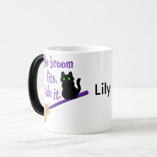 Der Besen passt Reite es Schwarze Katze Lila Hallo Verwandlungstasse