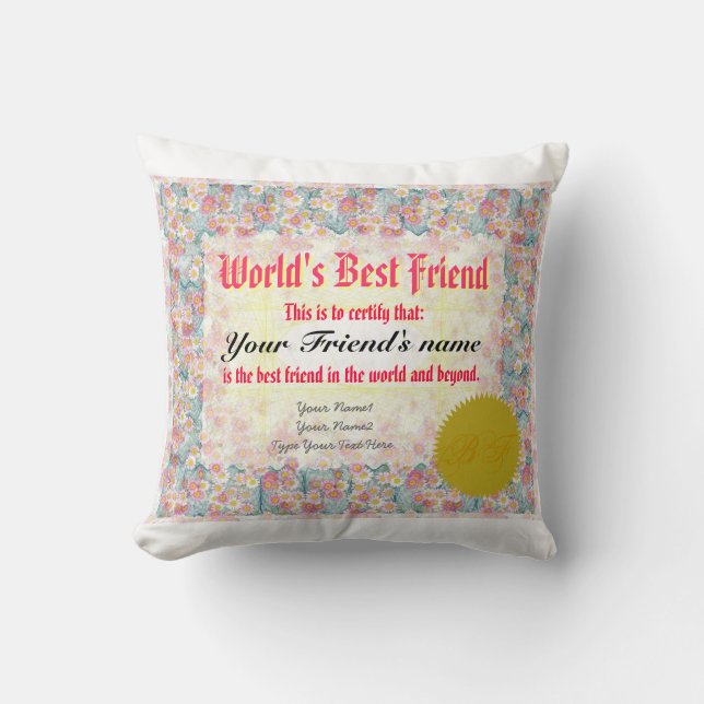 Der beste Freund-Zertifikat der Welt Kissen (Vorderseite)