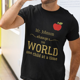 Der beste Lehrer Name Gold Typografie Zitat Apfel T-Shirt