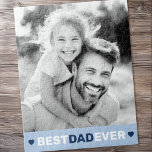 Der beste Papa aller Foto Herz blauer Väter Tag<br><div class="desc">Jigsaw Puzzle zeigt Ihr individuelles Foto und den Text "Bester Papa je" unten,  flankiert von hellblauen Herzen.</div>