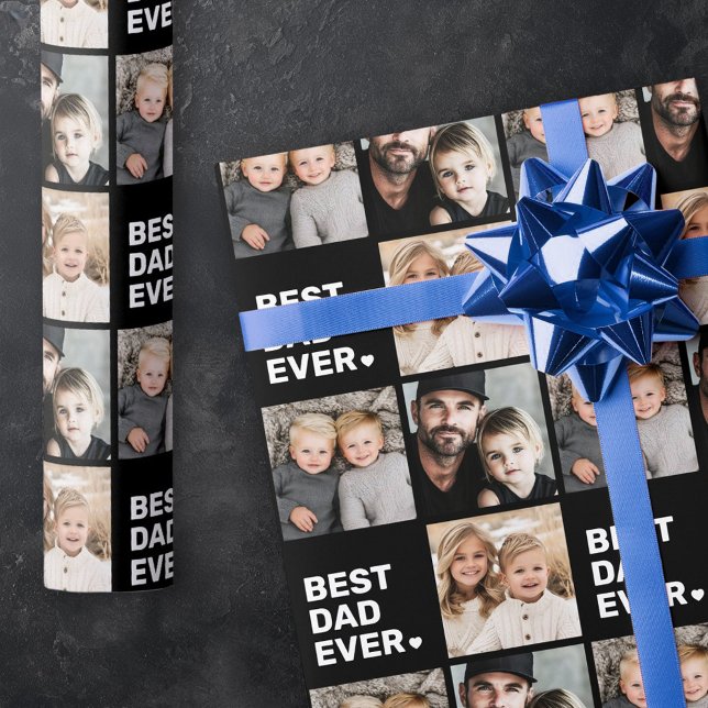 Der beste Papa aller Foto Herzväter Schwarz-weiß Geschenkpapier (Best dad ever photo heart fathers day black white wrapping paper)