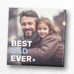 Der beste Papa der je Foto Herzen Väter Tag Magnet<br><div class="desc">Kühlschrank mit dem eigenen Foto und dem Text "Bester Papa je" als weißes und hellblaues Overlay in der unteren links Ecke.</div>