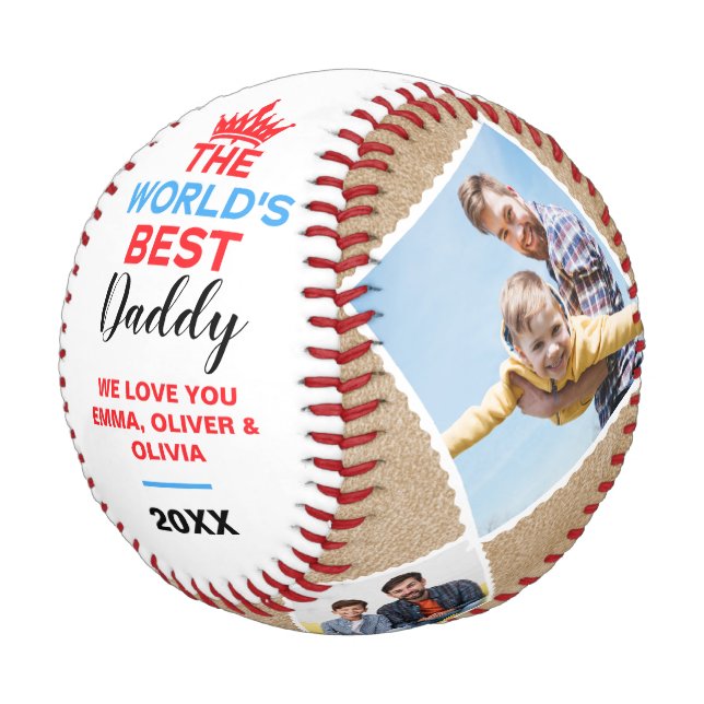 Der beste Papa der Welt, Personalisierten 4 Fotos Baseball (Schrägansicht)