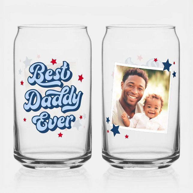Der beste Papa je Vater Foto rot Dosenglas (Best daddy ever dad father's day photo blue red can glass)