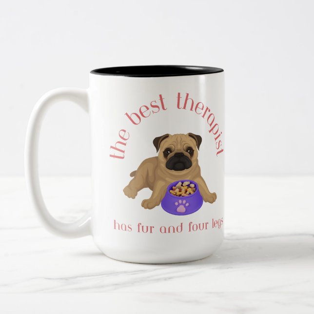 Der beste Therapeut hat vier Beine. Zweifarbige Tasse (Links)