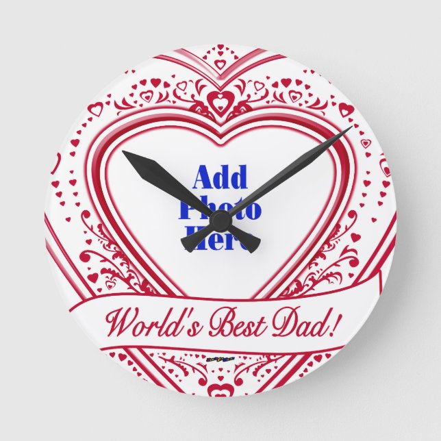 Der beste Vater der Welt! Foto Red Hearts Runde Wanduhr (Vorderseite)