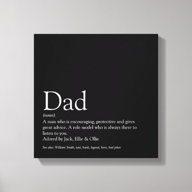 Der beste Vater Papa Vater definiert Spaß Black Leinwanddruck (Vorderseite)