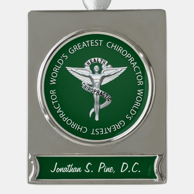 Der bestste Chiropraktor der Welt personalisiert Banner-Ornament Silber (Vorderseite)