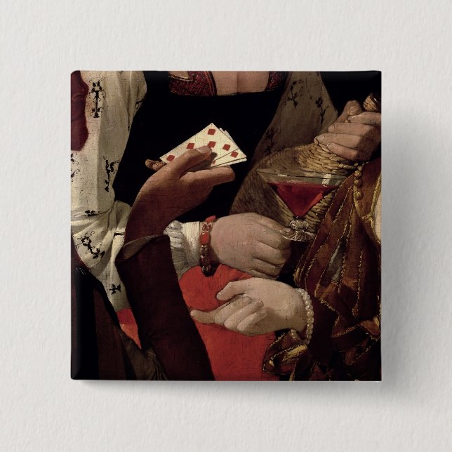 Der Betrüger mit dem Pik-Ase, Detail von Button (Vorderseite)