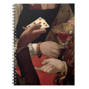 Der Betrüger mit dem Pik-Ase, Detail von Notizblock