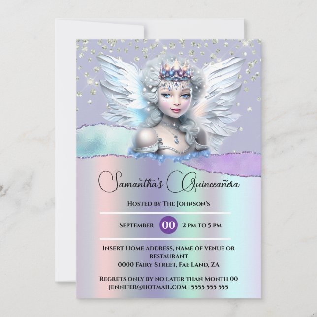 Der bezaubernde Glitzer Quinceañera mit seinen ung Einladung (Vorderseite)