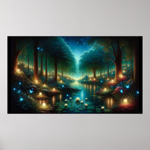 Der bezaubernde Nachtfall: Lumineszenz am See Poster