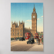 Der Big Ben Clock Tower Japanischer Holzschnitt