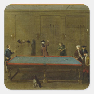 Der Billardsaal (Öl auf Leinwand) Quadratischer Aufkleber