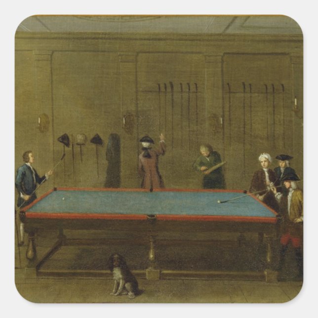 Der Billardsaal (Öl auf Leinwand) Quadratischer Aufkleber (Vorderseite)