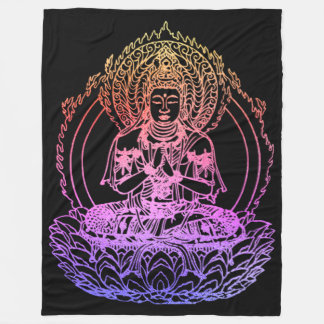 Der blassende Buddha in farbenfroher Regenbogengla Fleecedecke
