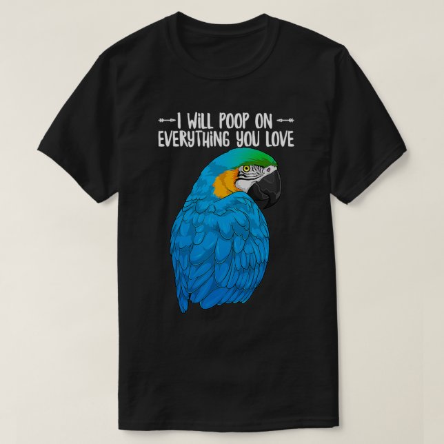 Der blau-gelbe Papagei Kacke auf allem T-Shirt (Design vorne)