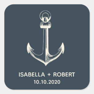 Der blaue Anker Hochzeitsmonogramm Quadratischer Aufkleber