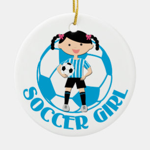 Der blaue Ball des Fußball-Mädchen-2 und das Wei Keramikornament