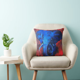 Der blaue Elefant, das Bild von Ganesha, der Happ  Kissen