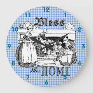 der blaue Gingham-Karo und das Weiß segnet diese Große Wanduhr