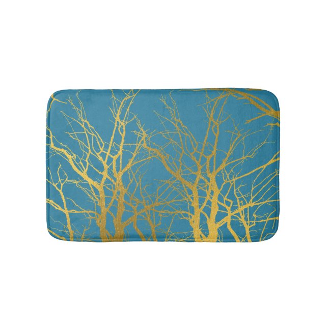 Der blaue Hintergrund der Zweige des Golden Trees Badematte (Vorderseite)