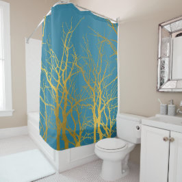 Der blaue Hintergrund der Zweige des Golden Trees Duschvorhang