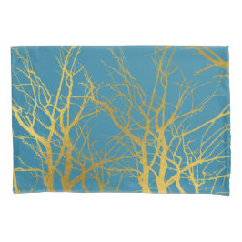 Der blaue Hintergrund der Zweige des Golden Trees Kissenbezug