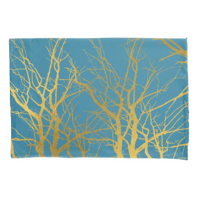 Der blaue Hintergrund der Zweige des Golden Trees Kissenbezug (Vorderseite)