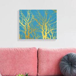 Der blaue Hintergrund der Zweige des Golden Trees Leinwanddruck