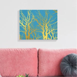 Der blaue Hintergrund der Zweige des Golden Trees Leinwanddruck