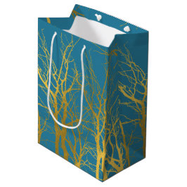 Der blaue Hintergrund der Zweige des Golden Trees Mittlere Geschenktüte