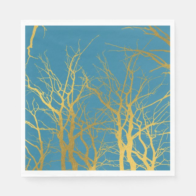 Der blaue Hintergrund der Zweige des Golden Trees Serviette (Vorderseite)