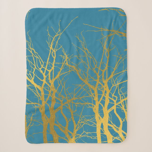 Der blaue Hintergrund der Zweige des Golden Trees Sherpadecke (Vorderseite)