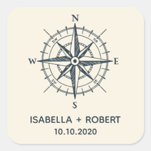 Der blaue Kompass Hochzeitsmonogramm Quadratischer Aufkleber