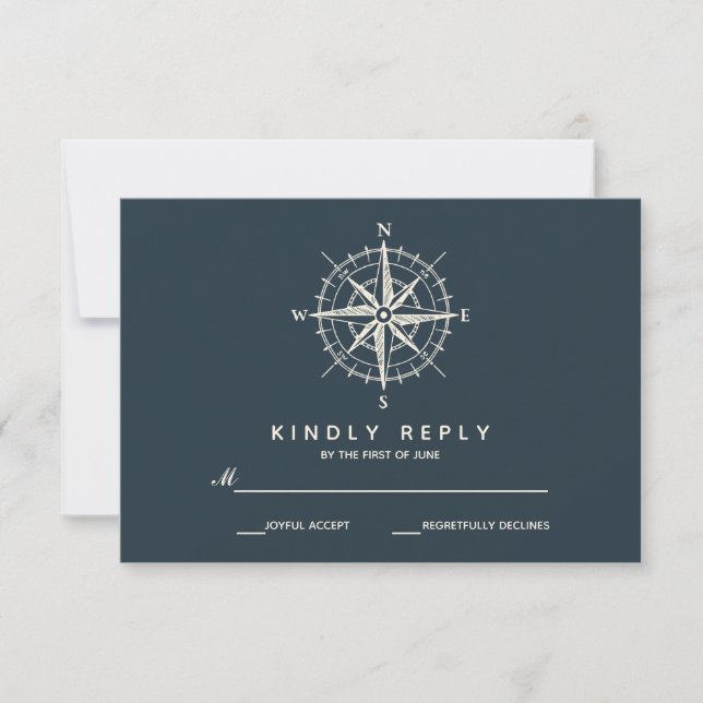 Der blaue Kompass | HochzeitsrSVP RSVP Karte (Vorderseite)