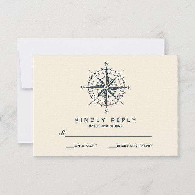 Der blaue Kompass | HochzeitsrSVP RSVP Karte (Vorderseite)
