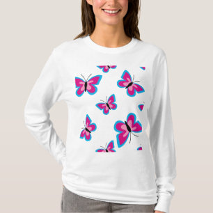 Der Blaue Rand Rosa Schmetterling T-Shirt