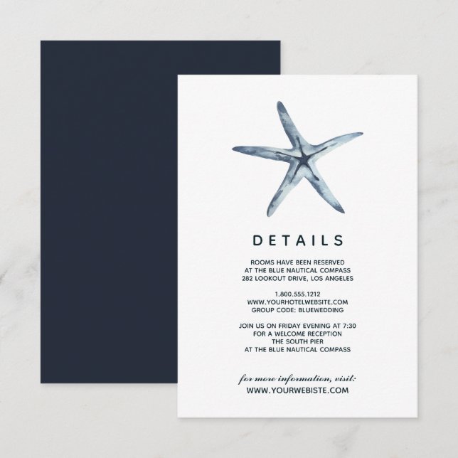 Der blaue Starfish | Angaben zum Hochzeitgast Einladung (Vorne/Hinten)