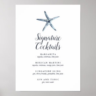 Der blaue Starfish   Signature-Cocktail-Menü-Zeich Poster