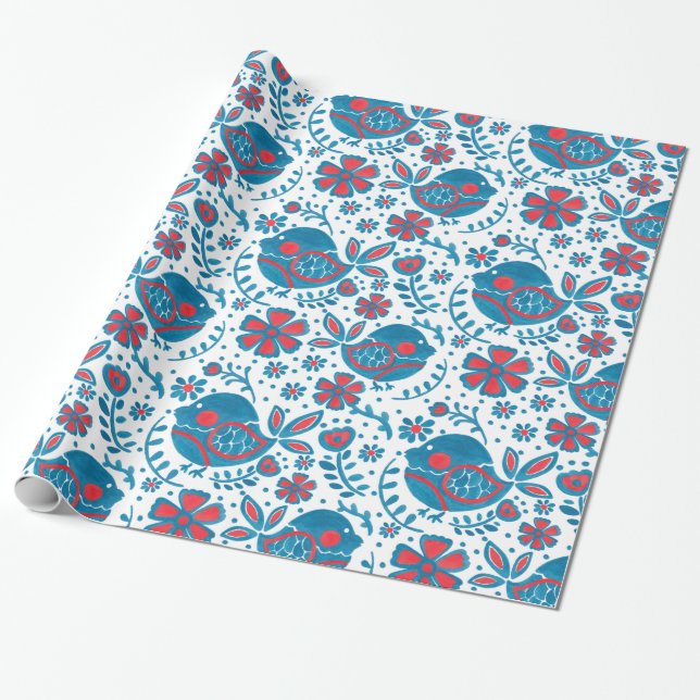 Der blaue Vogel im Garten Geschenkpapier (Ungerollt)