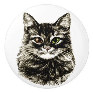 Der Bleistift, der Katzen-Gesichts-Kabinett-Fach Keramikknauf