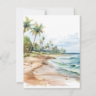 Der Blick auf den Strand in den Aquarellen Feiertagskarte