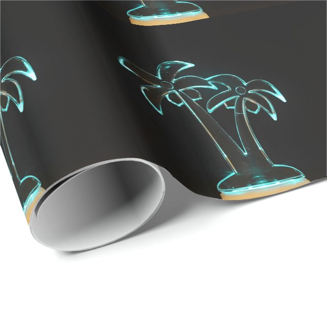Der Blick von Neonlit herauf tropische Palmen Geschenkpapier (Rolleneckpunkt)